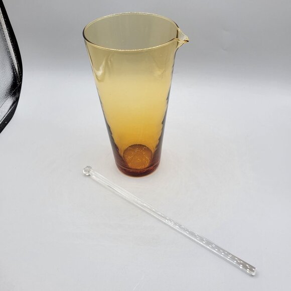 Amber Gradient Glass Cocktail Pitcher With Glass Stirrer Mid Century - Picture 8 of 10